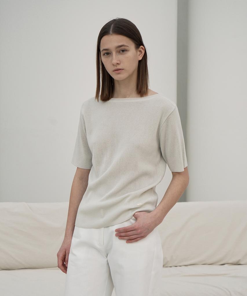Rie 2Color Boat Neck Short Sleeved Knit Top Sv