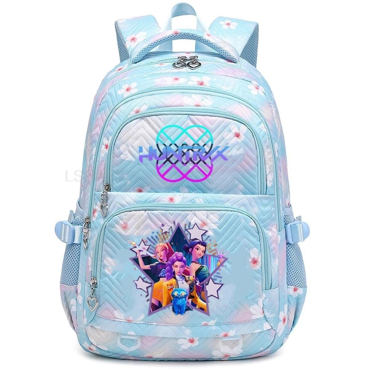 Kpop Demon Hunters Cartoon Backpack Elementary School Bag Rainbow Color Large Capacity Lightweight Good Quality Backpack