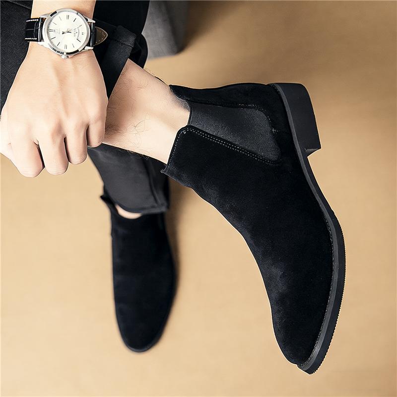 Pointed Suede Leather Casual Chelsea Ankle Boot For Men Luxury Designer Winter Brnad Trend Blue High Tops Shoes Zapatos Hombre