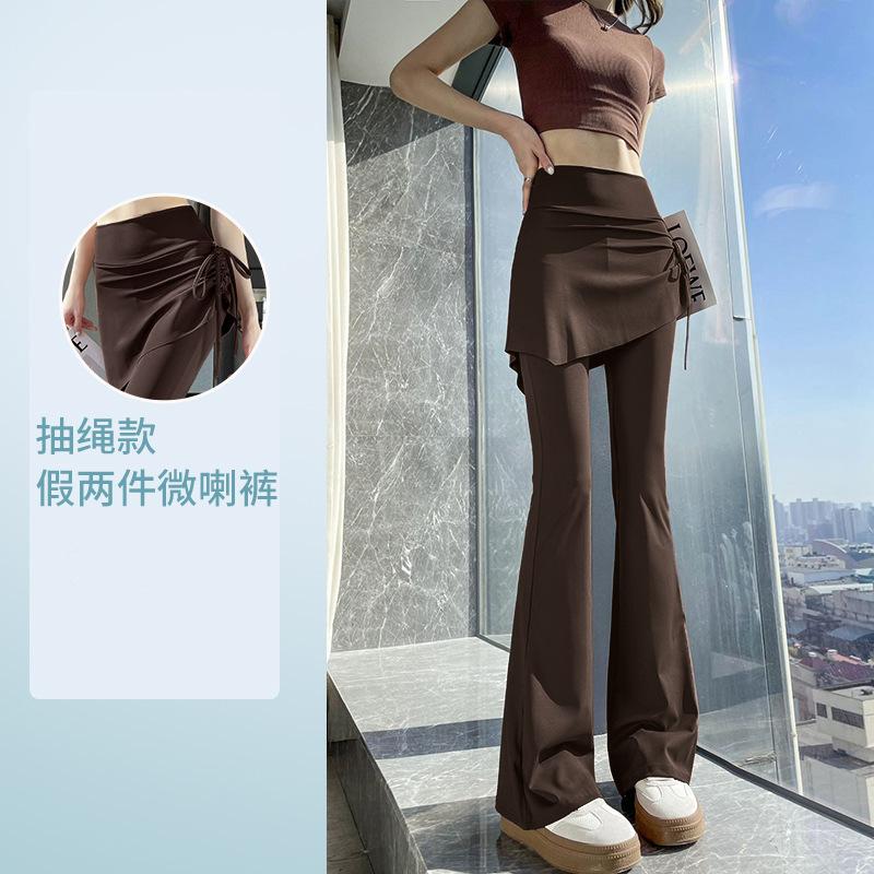 Spring meat-covering yoga pants women s high-waisted and thin fitness pants sports running pilates training flared trousers skirt S