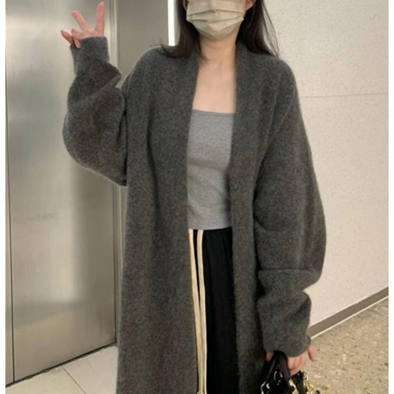Womens Oversized Longline Knit Cardigan Loose Cozy Sweater Coat V-Neck Solid Color Fall Winter