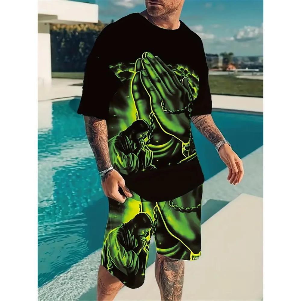 Vacation Casual Short Sleeve T Shirt Outdoor Street Shorts Summer Men's Short Sleeve Shorts Set Mens Skull Printed Set Hot Model