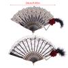 Lolita Fan Feather Rose Folding Fan European Style Retro Gold Plated Lace Hand Fan Female Tea Party Wedding Fans Cosplay Props