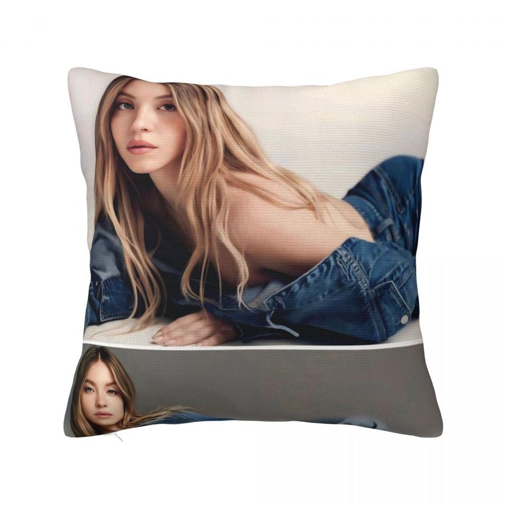 Sydney Sweeney American Actress Photo Pillow Cover Cushion Cover Square Pillow Case Pillowcases For Sofa Bedroom Home Decor