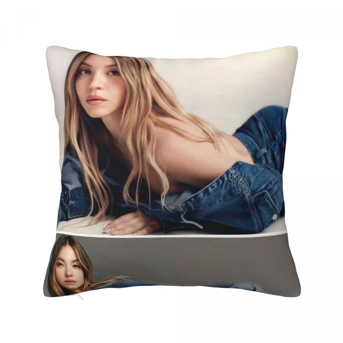 

Pillow Cover Sydney Sweeney American Actress Photo Design Cushion Cover Novelty Pillow Case For Sofa Home Decorative Pillowcases 12x12Inch