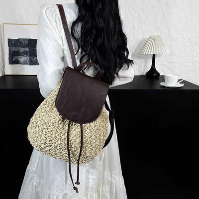 Women's Summer Boho Straw Backpack Hollow Shoulder Hobo Bag Crochet Woven Travel Beach Knitted Bag