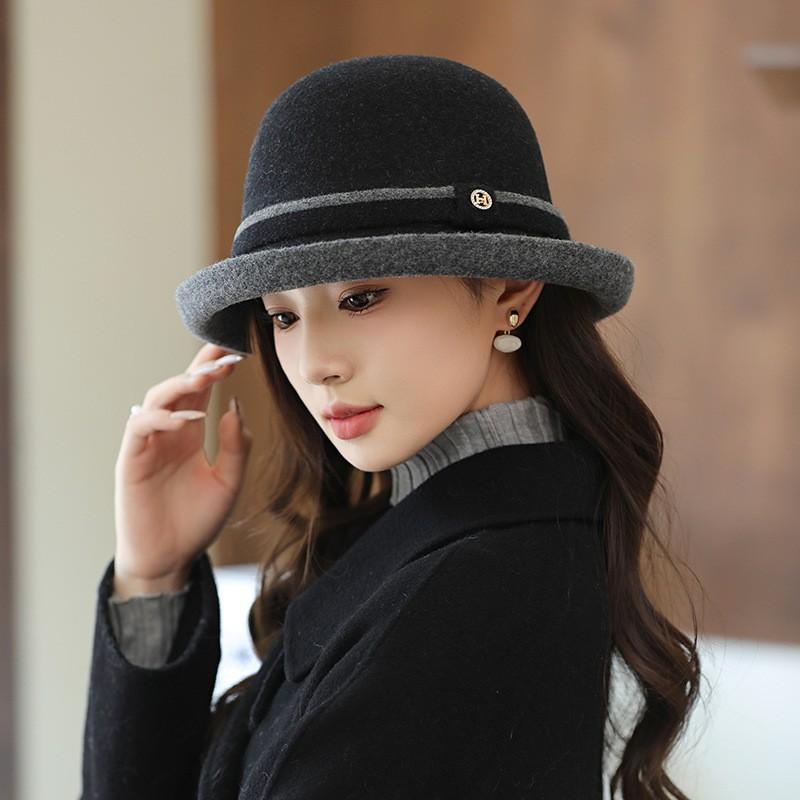 Wool bucket hat basin hat elegant dome autumn and winter hat hat, women's high-end beret, top hat