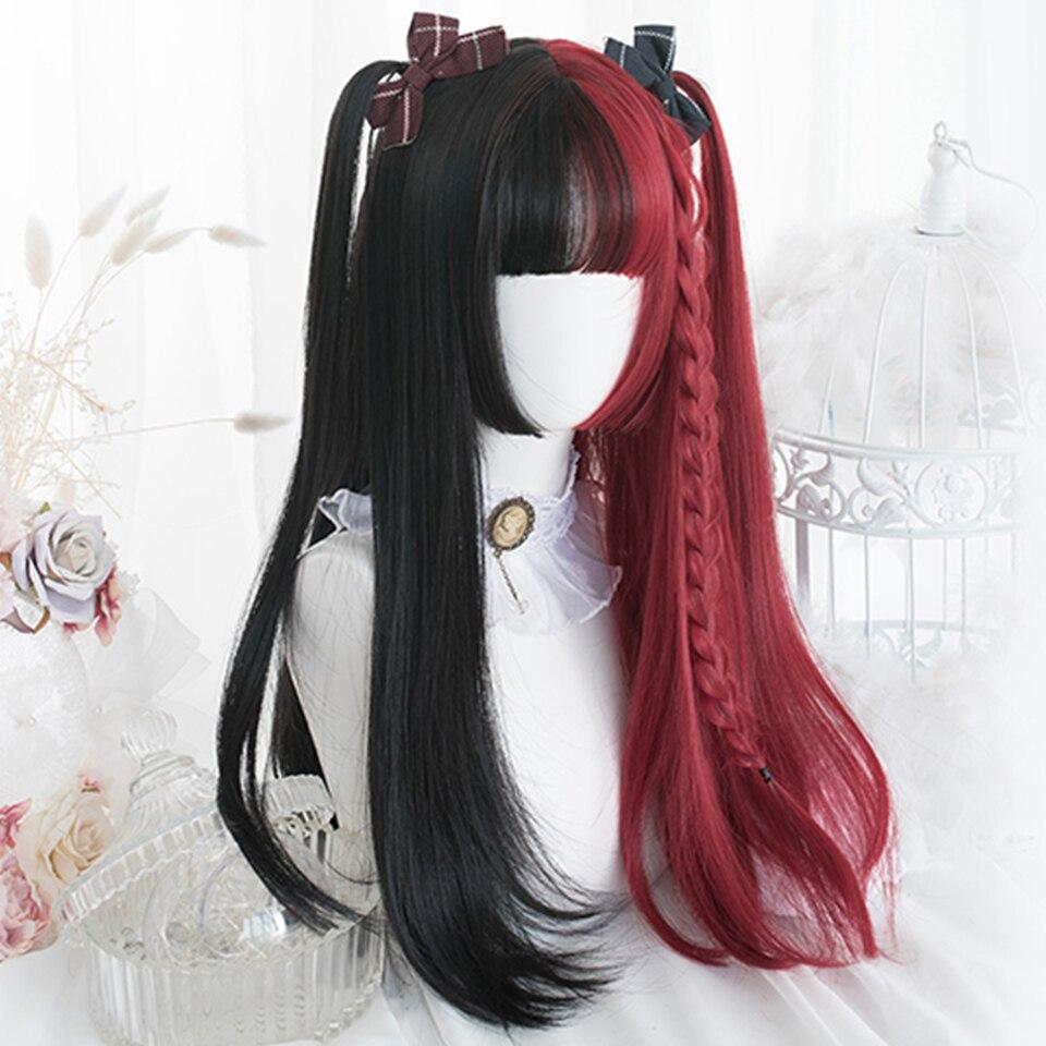 Halloween Long Curly Hair Lolita Wig Women's Synthetic Hair Heat-Resistant Fiber Red Blond Black Blue Pink Wig Cosplay LUPU