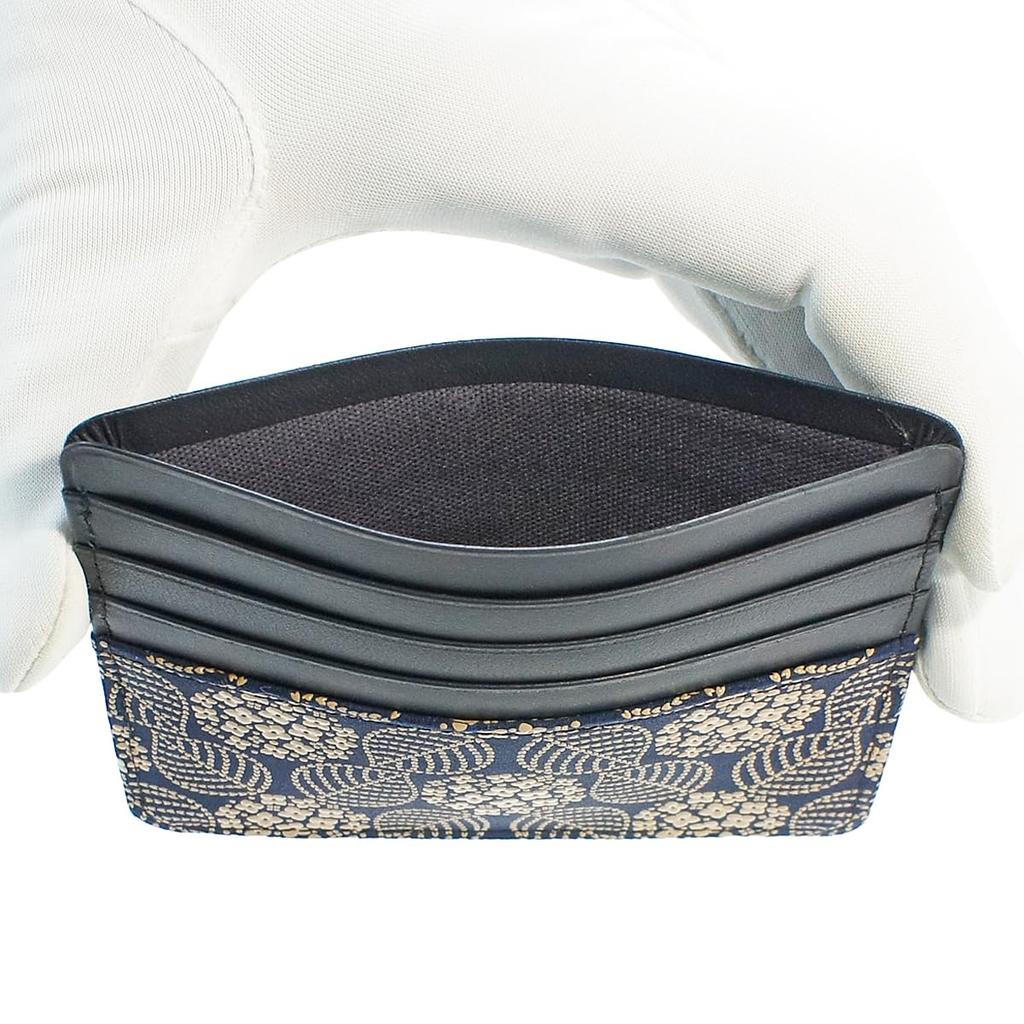 Indenya Slim Card Case, Thin, Deerskin Leather, Navy Blue with White Lacquer, Hydrangea Pattern, 2530-14-174