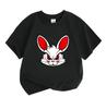 Kids Boys Girls 100% Cotton Crew Neck Short Sleeve T-Shirt, Cool Angry Cartoon White Bunny Red Eye Pattern Casual Soft Tees for Children Daily Outdoor