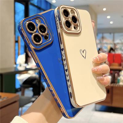Soft Electroplated Love Heart Phone Case For Iphone 13 Pro Max 12 11 Xs Max X Xr 7 8 Plus 12 Pro Camera Protection Plating Cover