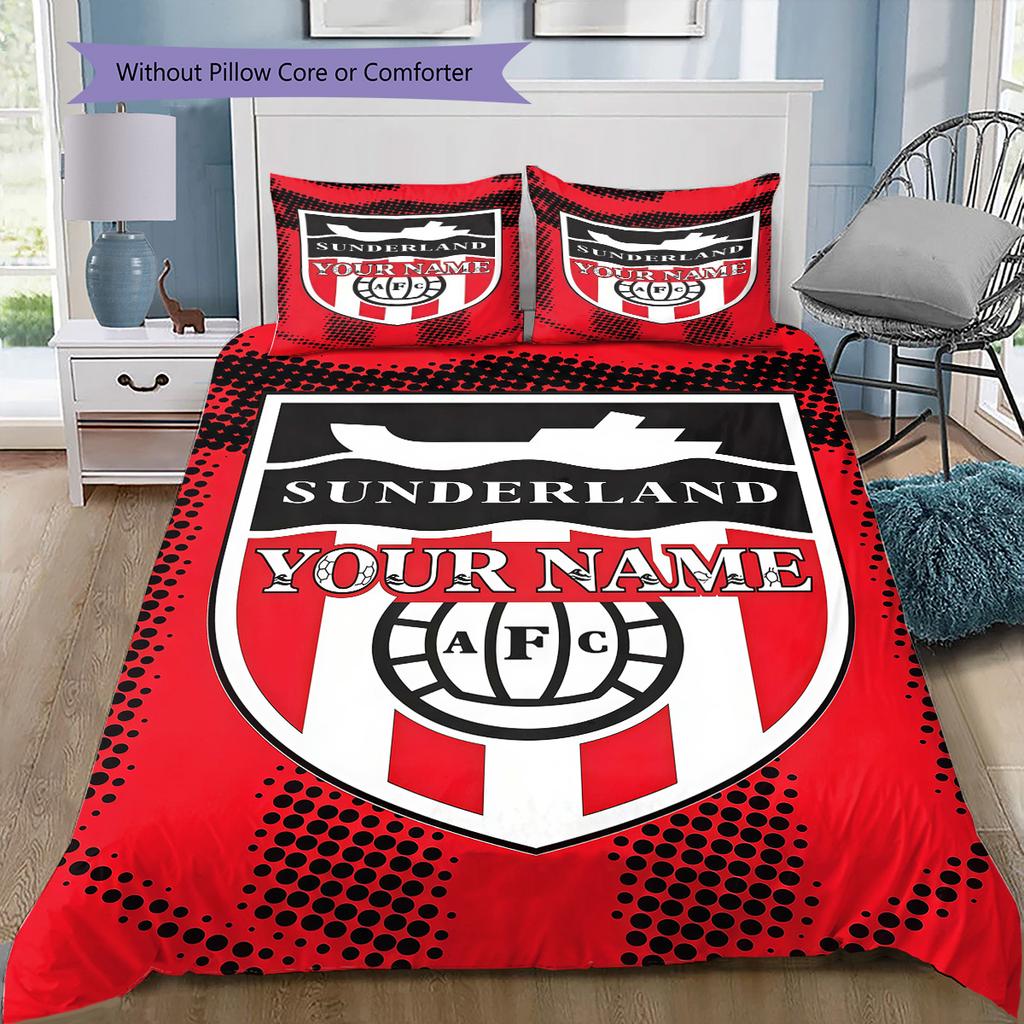 Sunderland Association Football Club Custom Name Pattern Bedding Quilt Set Quilt Cover Pillowcase Home Birthday Gift(1 * Duvet Cover + 2 * Pillowcase,
