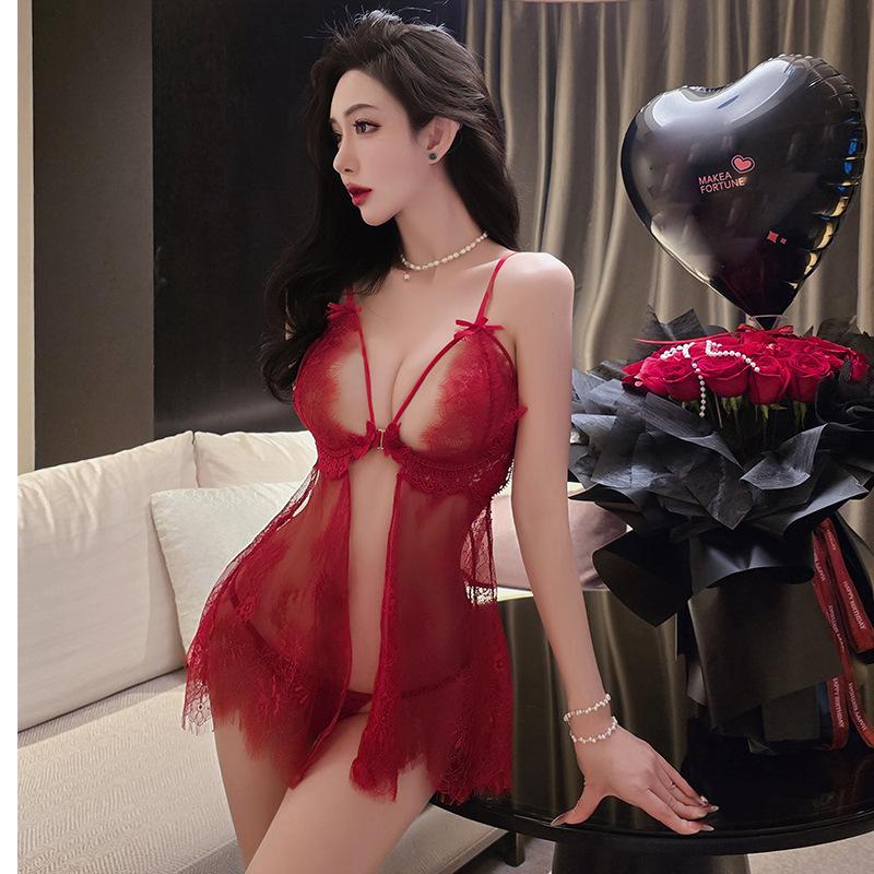 Lingerie Sexy Lace Temptation Dress Uniform Split Design Sense Bold Women Passion Charm Mature Elegant Hollow Out Fashion