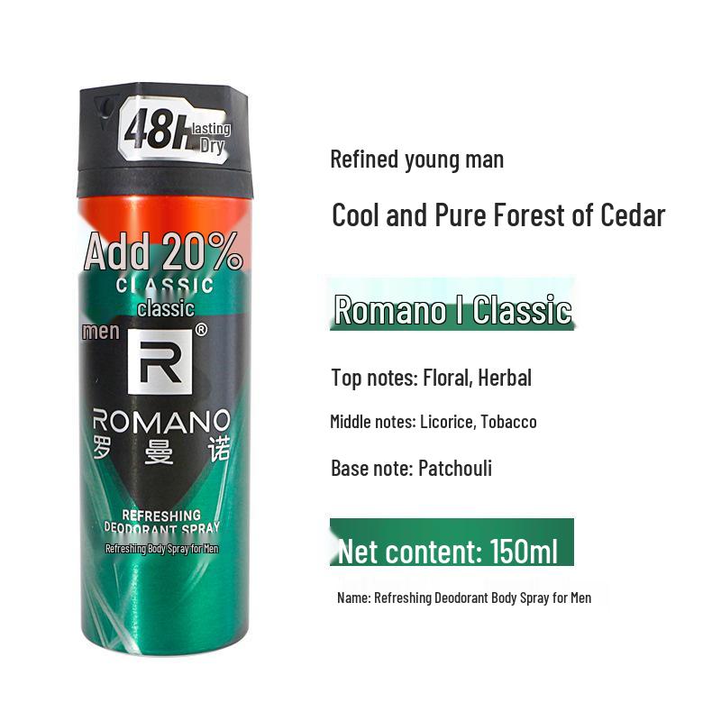 Romano Men s Long-Lasting Antiperspirant Spray - Fresh Scent, Odor Control, Refreshing Fragrance.