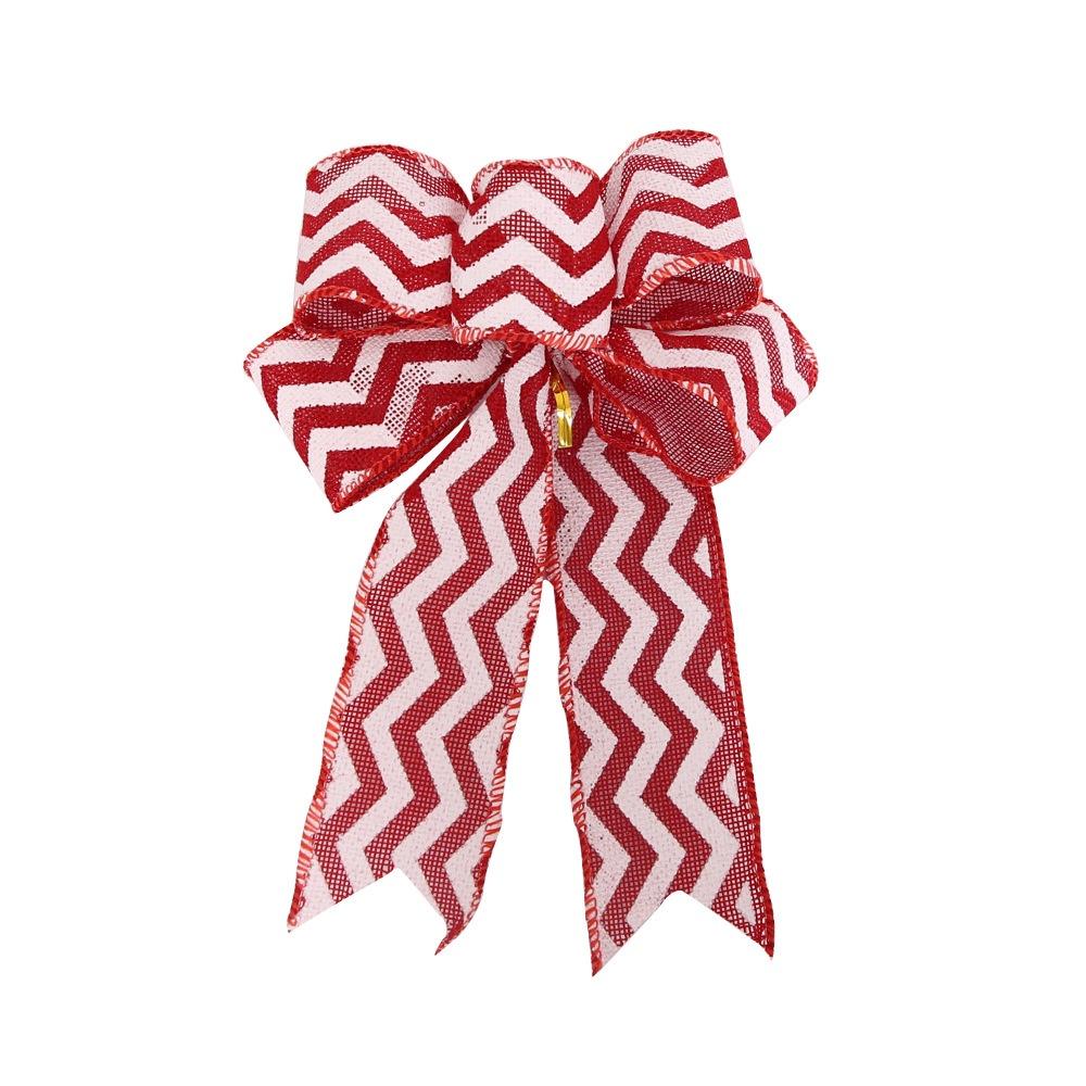 Christmas Tree Accessories Red Velvet Striped Bow Festive Decoration
