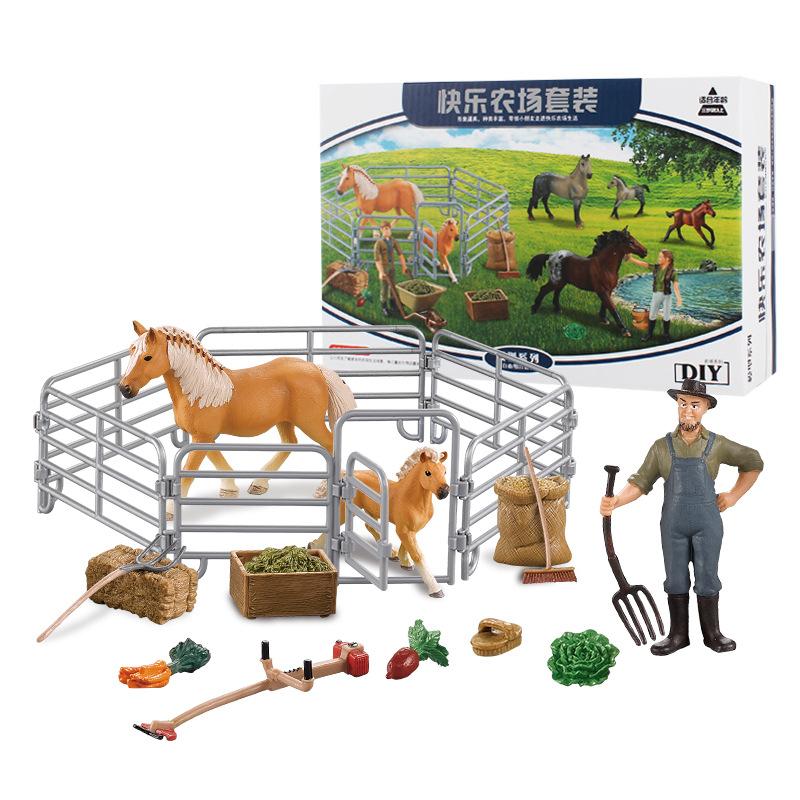 Happy Horse Farm Diy Creative Suit Model Fence Stable Worker Solid Static Sand Table Figure Ornament Toy