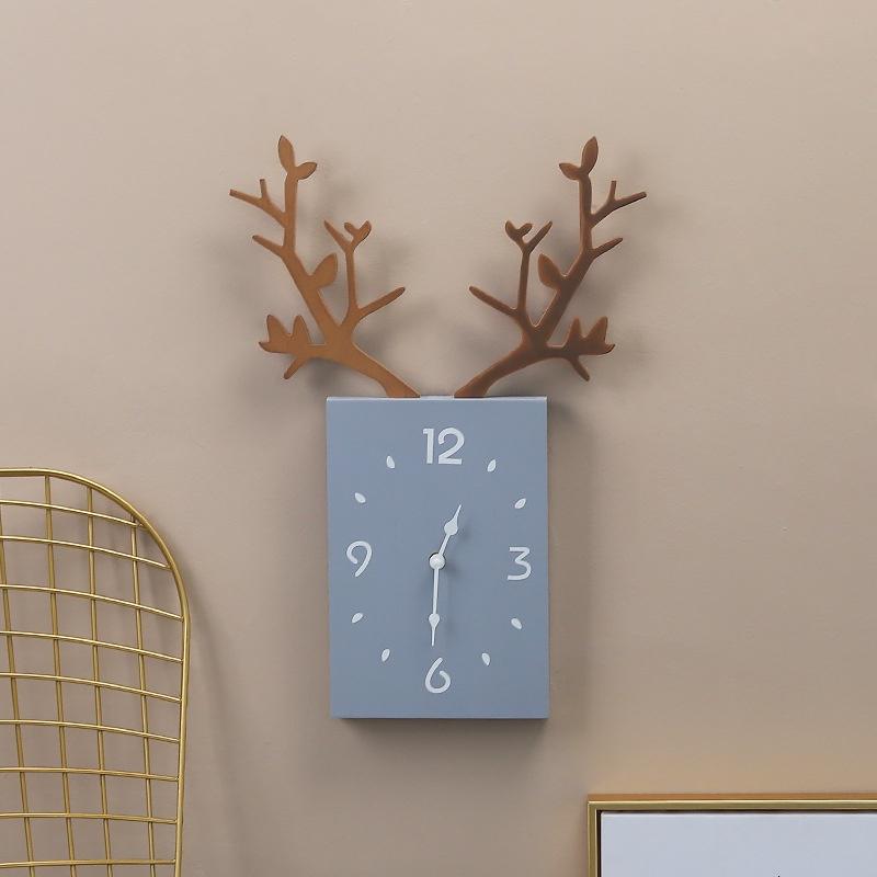 Nordic Minimalist Creative Antlers Wooden Clocks Home Living Room Room Wall Decoration Square Wall C