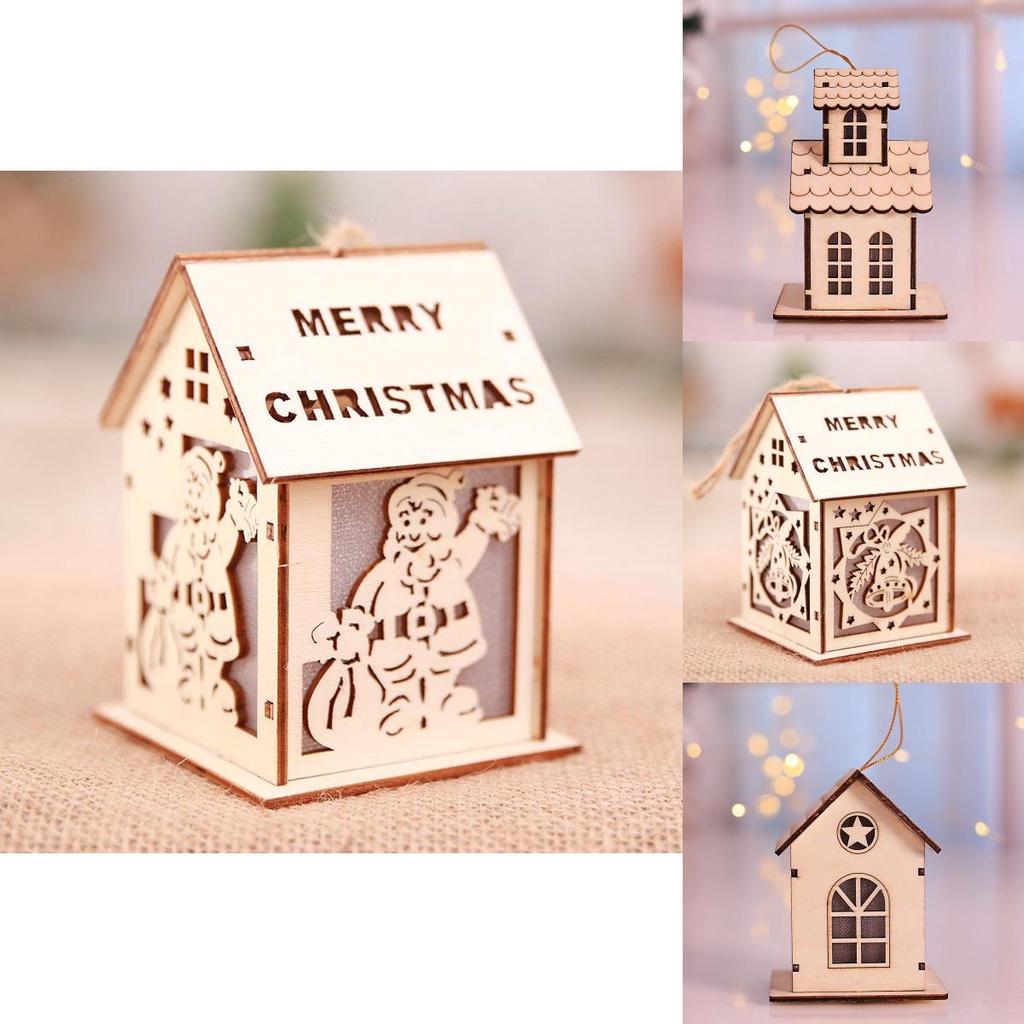 Led Light Wood House Adorable Christmas Tree Hanging Ornaments For Holiday Decor