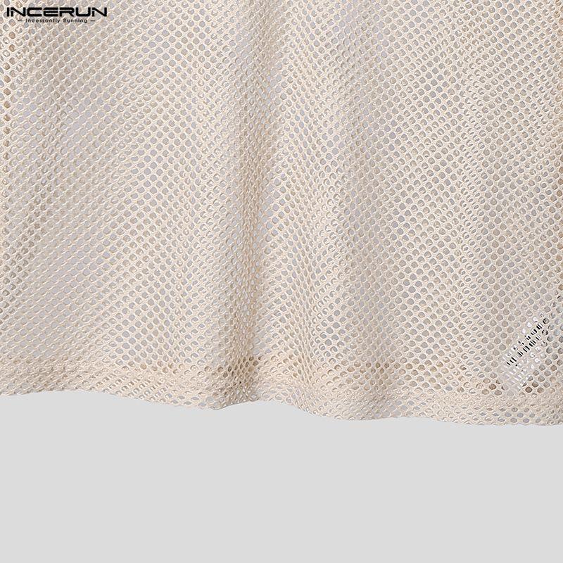 INCERUN Oversized Men Deep V Long Sleeve Hollow Loose T-shirts Tops