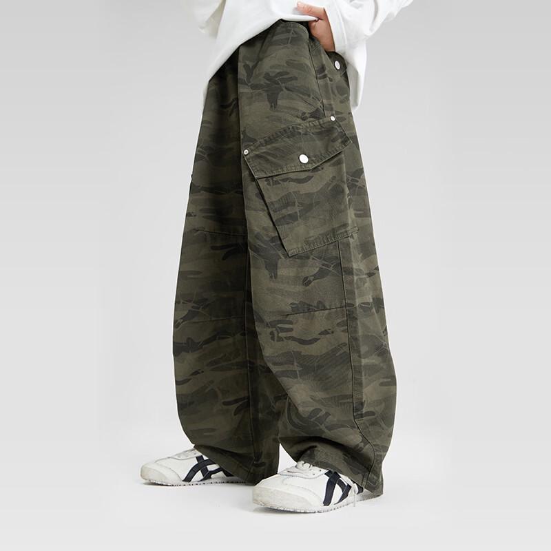 Calças de Caminhada Cargo Camufladas com Rebites Tendência para Meninos