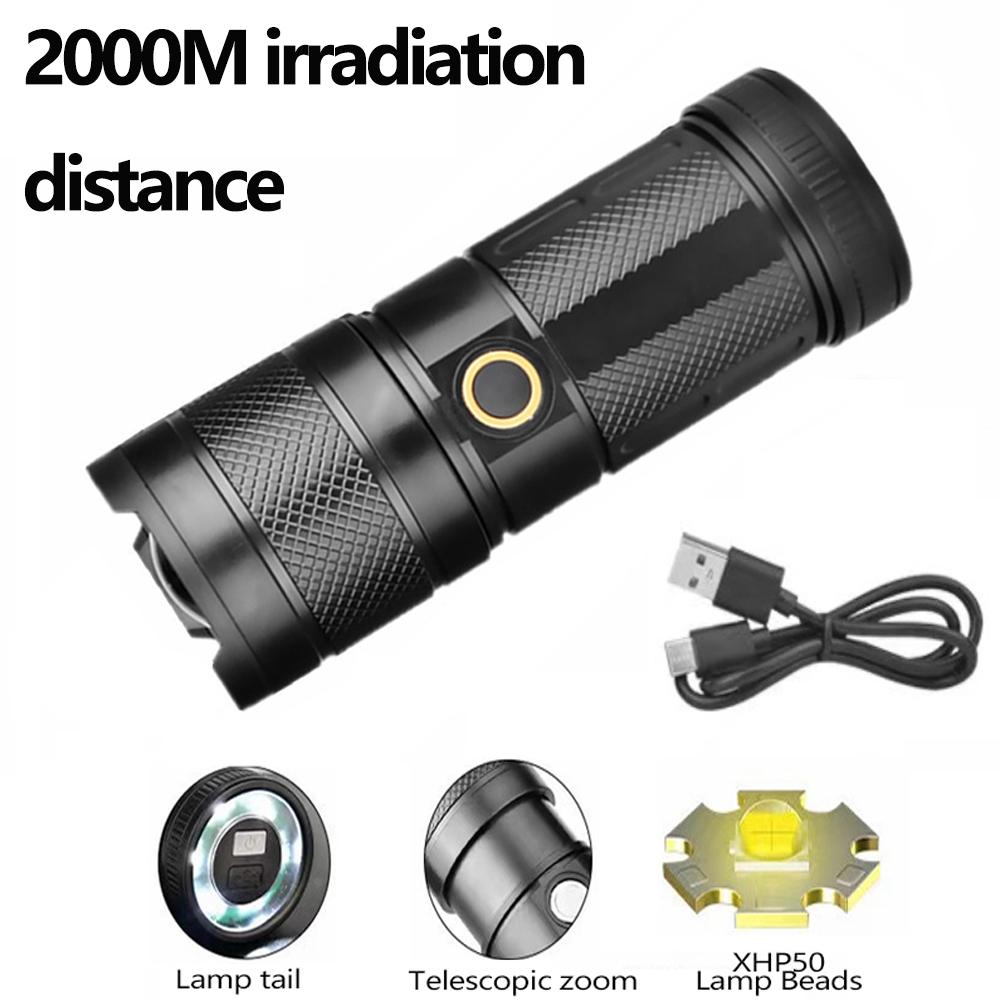 Torcia laser bianca ad alta potenza LED con zoom per esterni, multifunzionale, lampeggiante, ricaricabile, con luce forte, P50.