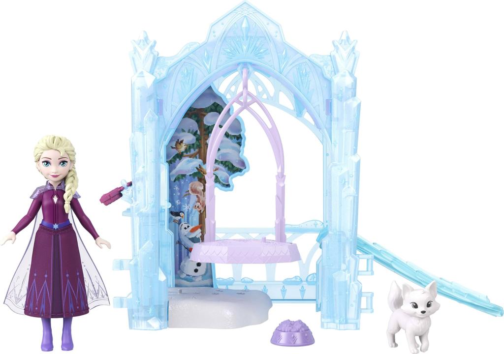 Mattel Frozen Ice Secret Base Castle Mini Dolls House Pretend Play Play Set with 1 Mini Ages Blue JFG29 (Disney Frozen) Elsa's (Stackable Series!