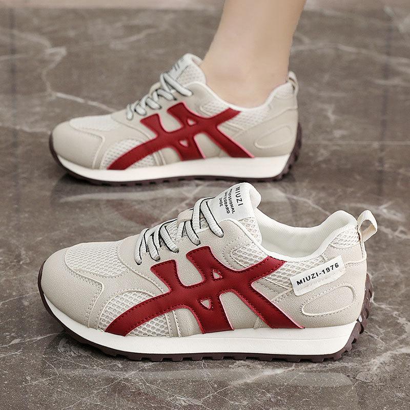 New Spring and Summer Breathable Thin-soled Color-blocking Women's Shoes for Women's Shoes Sports and Casual Height-enhancing Round Head