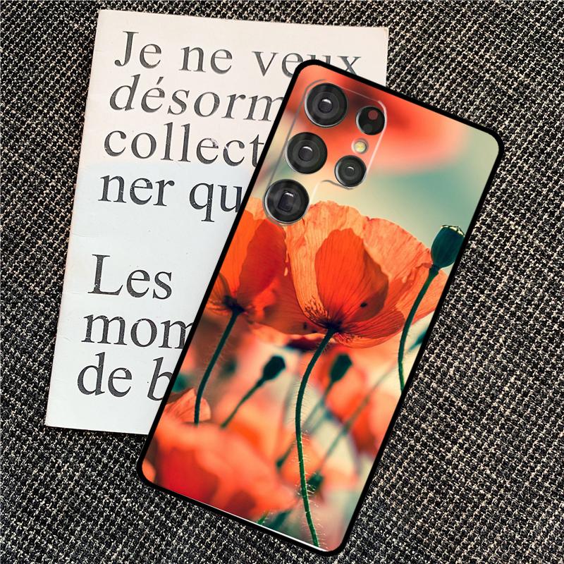 Red Corn Poppy Flower Case For Samsung Galaxy S25 S26 Ultra S20 S21 S22 S23 S24 Ultra S10 Plus S25 FE Back Cover