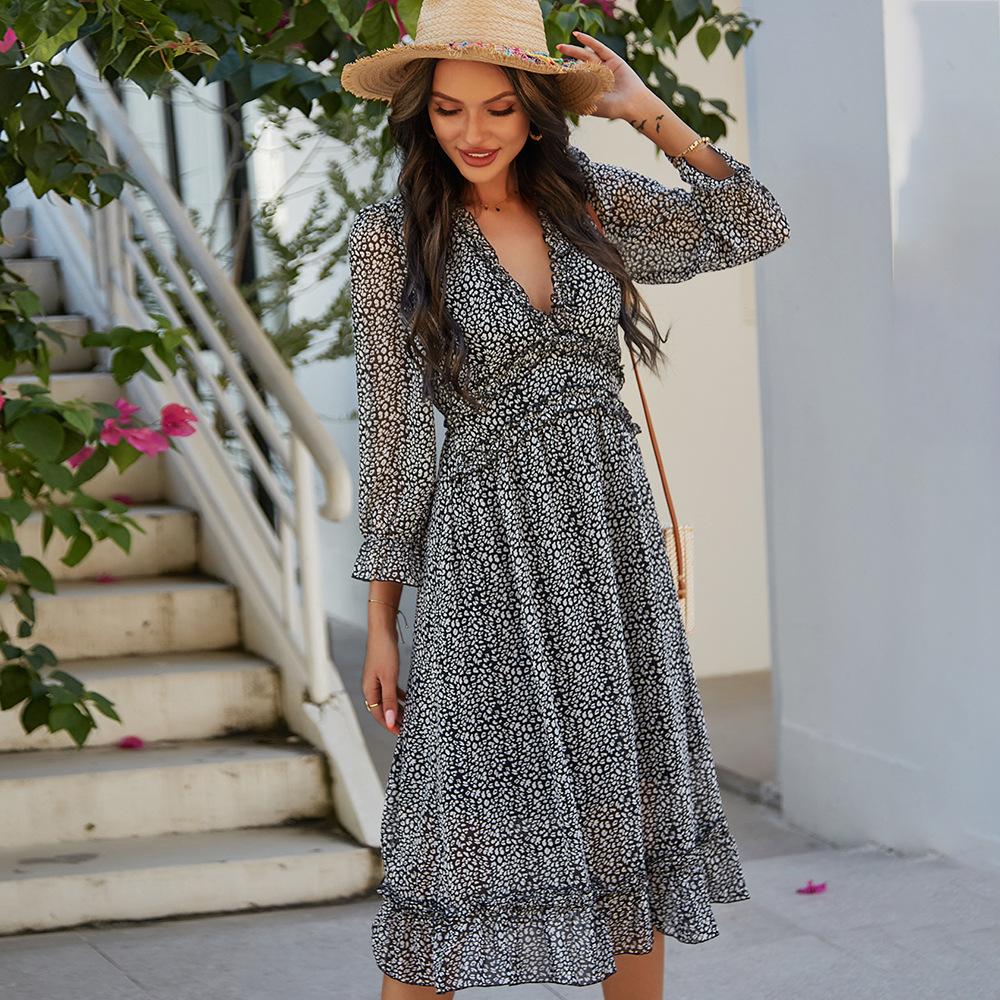 V-neck Simple Printed Dress 