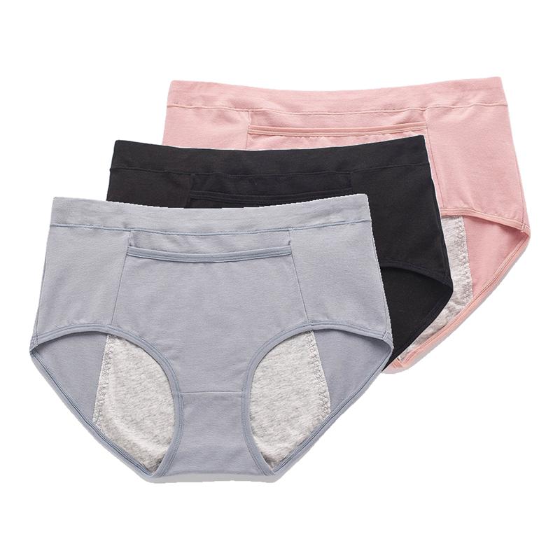 3Pcs Women's Menstrual Underwear Leakproof Briefs Ladies Comfortable High Waist Panties Hygienic Plus Size Pants L-4XL