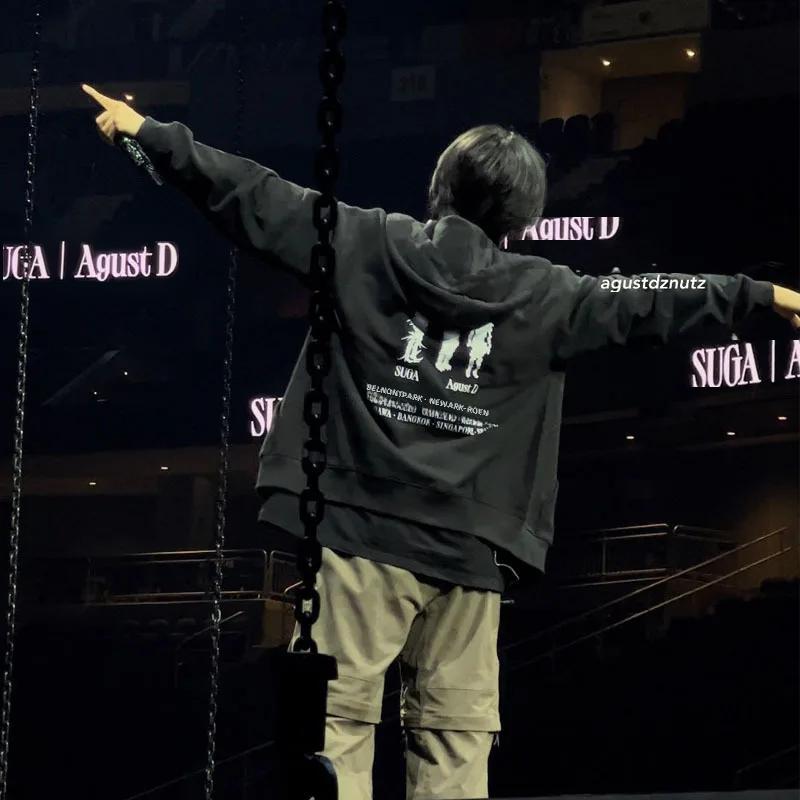 Anti-Pop Suga Shiina Album special Agustd D-Day Concert Hanorac cu glugă Jachetă cu fermoar Hanorace cu glugă pentru scenă ocazională Tricouri largi