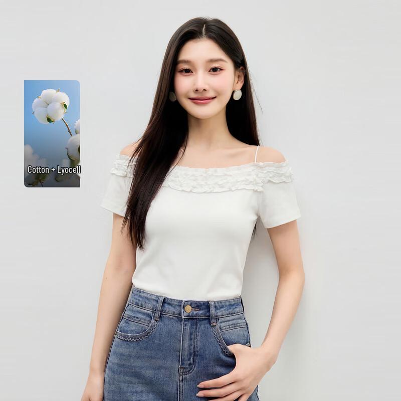 

Летняя корейская блузка с оборками без бретелек M