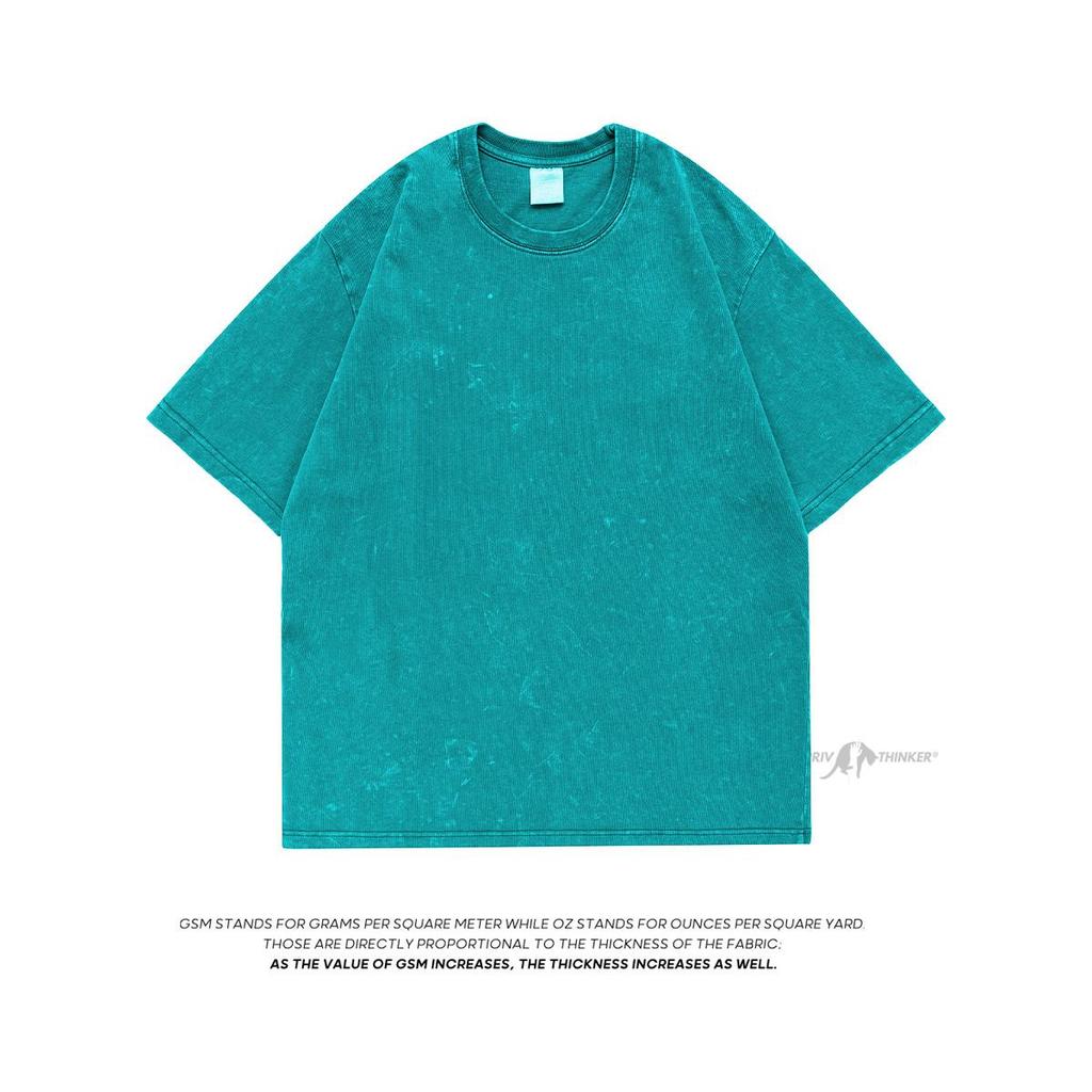 S-5XL 240gsm Cotton Retro T-shirt Drop-shoulder Sleeve Men Women Vintage Short-sleeve T Shirts Solid Color Hip Hop Loose Tees