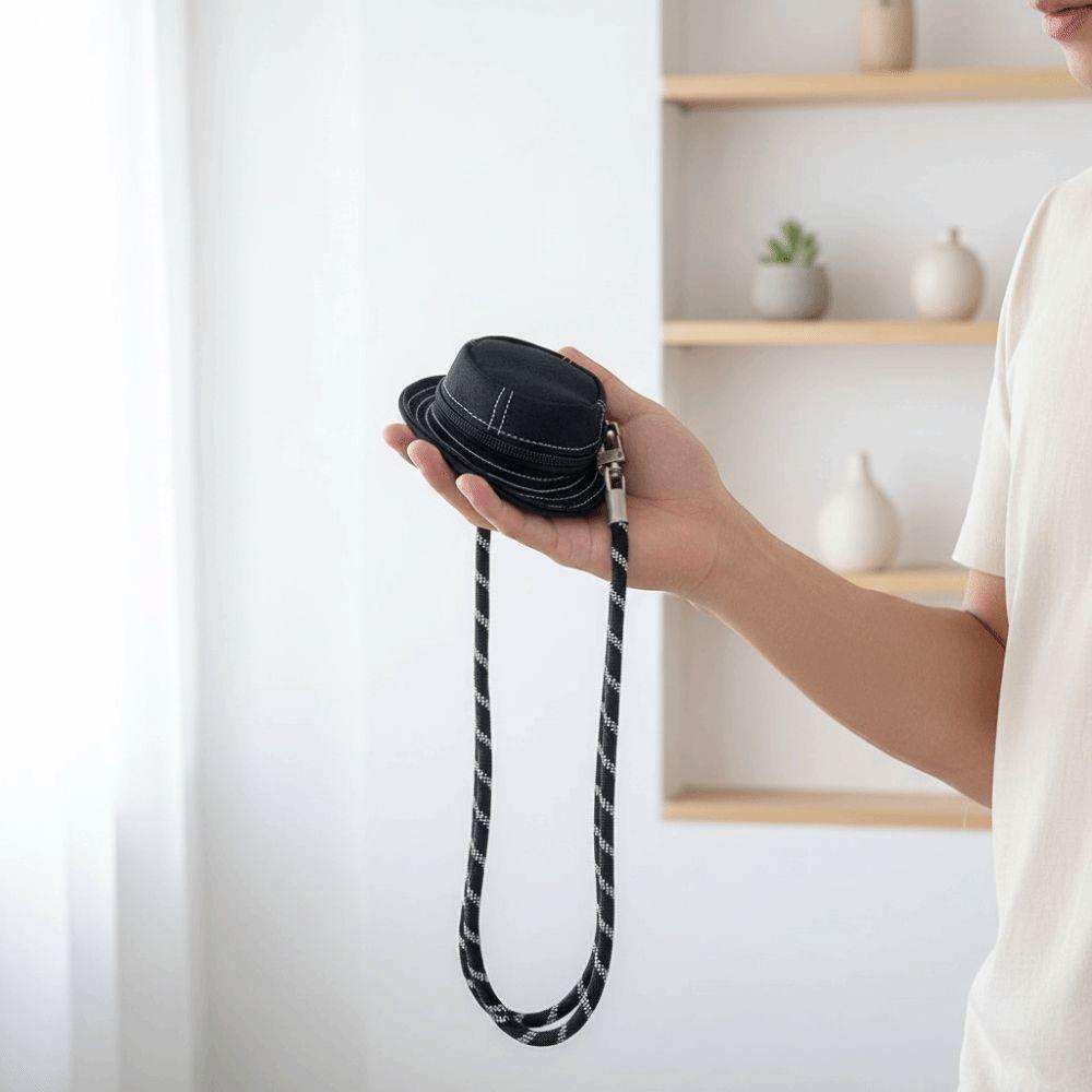 Polyester Fisherman Hat Pendant Pouch Solid Color Anti-lost Denim Hat Hanging Bag Wrist Rope Purse Mini Coin Purse Key Chain