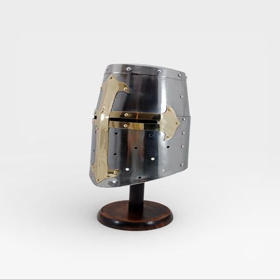 Medieval Crusader Steel Helmet with Brass Cross, Handmade Knight Armor Gift