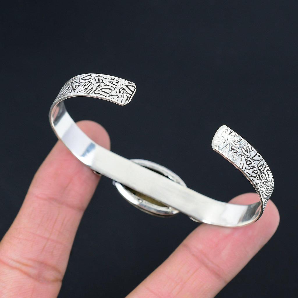 Natural Psilomelane Dendrite Bangle Crescent Moon Adjustable 925 Silver