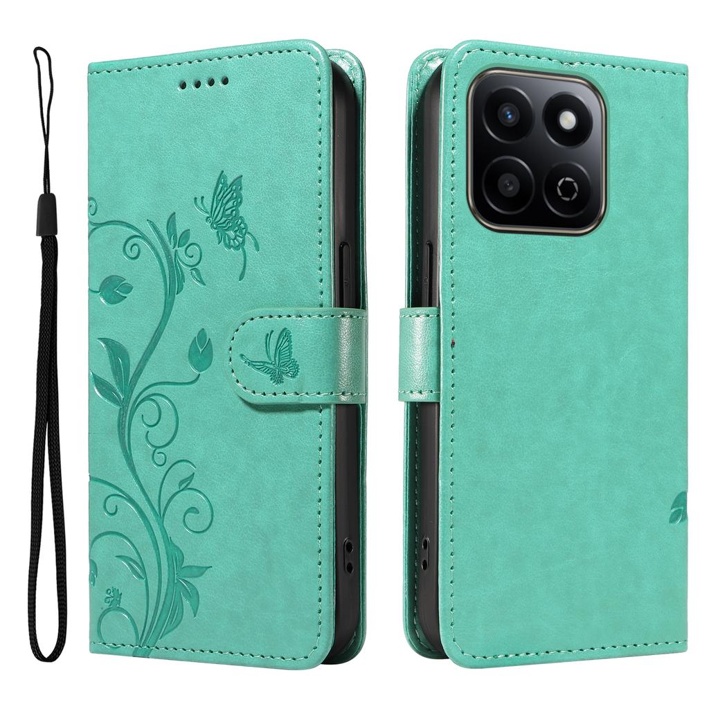 עבור Honor Play 60 Plus 5G/Play 9T/X7c 4G/200 Smart 5G כיסויי טלפון מעור PU עם דוגמת פרחים, ארנק, מעמד, כיסוי טלפון עם רצועה