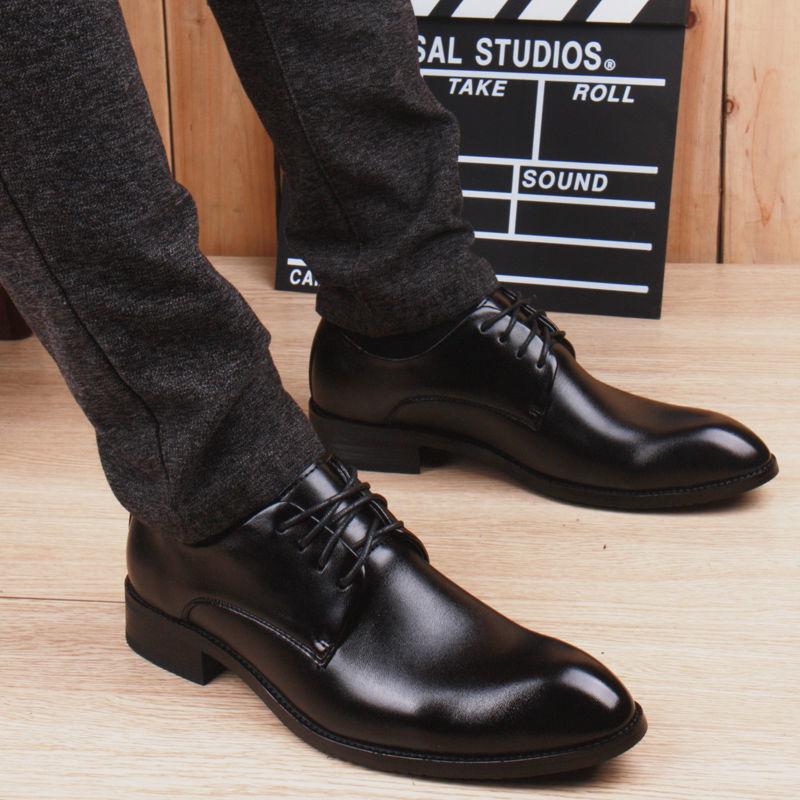 Summer Business Men'S Leather Shoes Men'S Pointed Wedding Shoes Leisure Inside High Lace Up Fashion Men'S Shoes