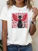Boho Cottagecore Daisy Cat Graphic Tshirt Unisexs Cute Floral Cat Line Art Print Casual Crewneck Short Sleeve For Daily Wear