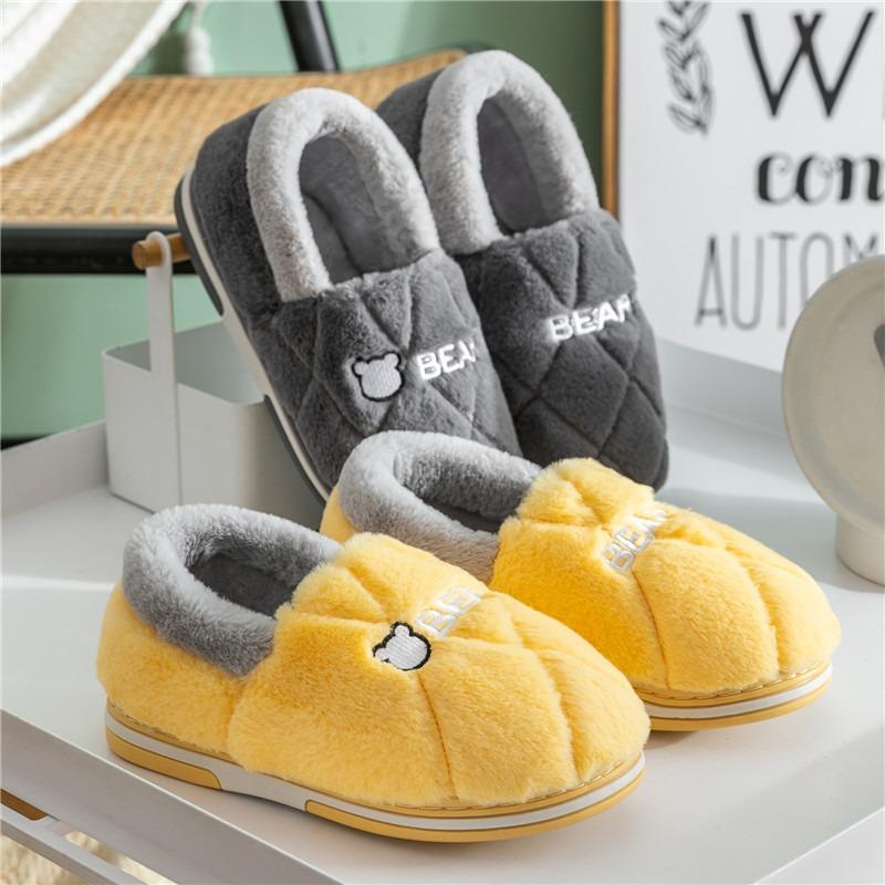 Women's cotton slippers winter bag heel indoor home warmth men's velvet household wool cotton shoes women's outer wear winter