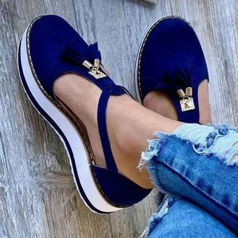 Elegant Women Tassel Round Toe Shoes Casual Flats With T-strap Gladiator Design