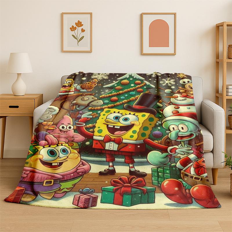 Manta de Franela de Dibujos Animados S-Bob Esponja Patricio Estrella Suave Cálida para Dormitorio Sala de Estar Cama Viaje Camping Picnic Niño