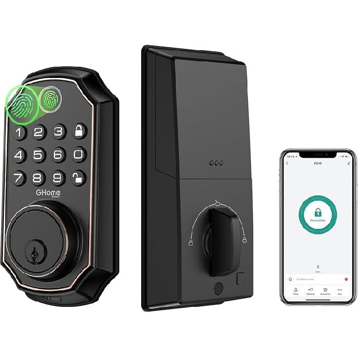 GHome Smart Fingerprint Door Locks for Front Door Keyless Entry Door Lock Deadbolt Lock 4 in 1 Smart Locks Keypad Deadbolt Smart Lock App Control,