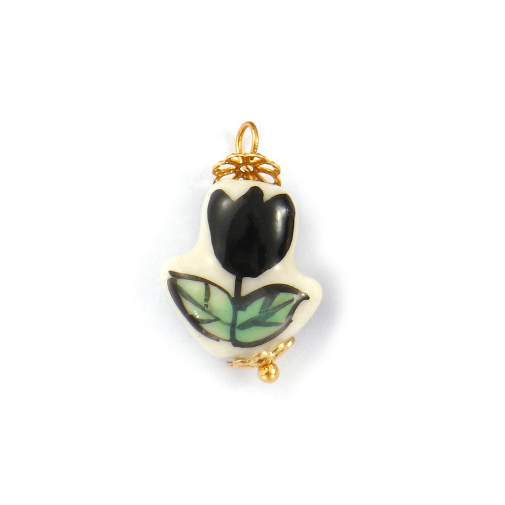 2PCs 304 Stainless Steel & Ceramic Tulip Flower Charms Flora Collection 18K Gold Plated Pendants For DIY Necklace Jewelry Making