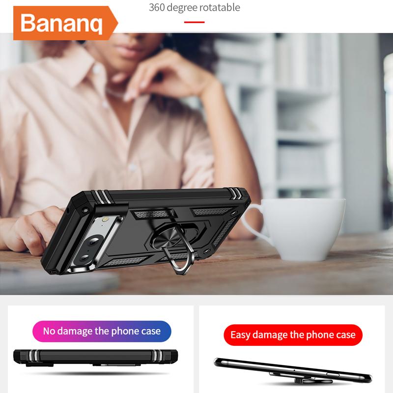 Bananq Custodia Armatura Antiurto in Metallo con Anello da Dito per Google Pixel 9 8 7 6 Pro 8A 7A 6A Supporto Magnetico da Auto Copertura per Telefono
