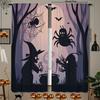Set Of 2 Halloween Witch Skull Print Curtains Pole Bag Home Decoration Room Curtain Polyester