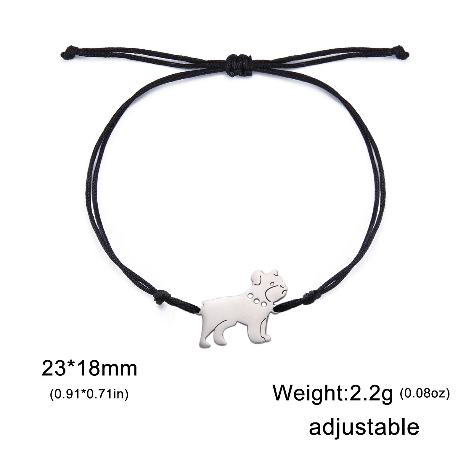 

Bulldog Charm Bracelet Stainless Steel Jewelry for Women Kids Fashion Cute Animal Pet Bracelet Birthday Gift Wax Cord Box Chain 17-22CM