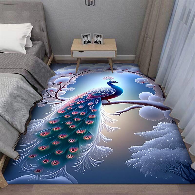 Thickened 3D Peacock Bedroom Bedside Carpet Universal Four Seasons Bed Front Bay Window Mat Kitchen Living Room High-end Carpet
