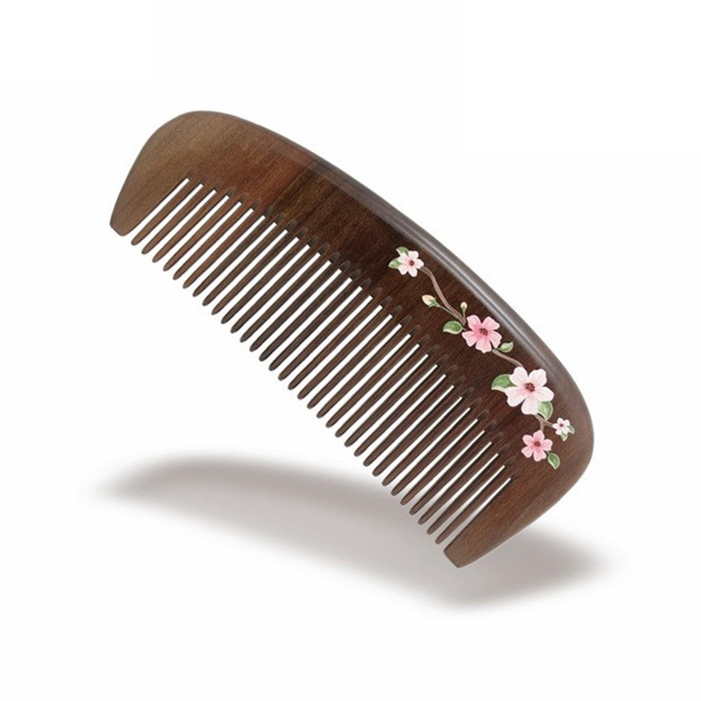 Peach Wood Mandarin Duck Comb - Lacquer Art Hair Care Comb for Men and Women
