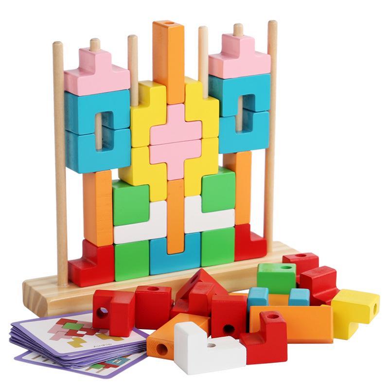 Tetris-Themed Wooden Blocks Puzzle for Kids – Brain Teaser & Color Recognition Toy